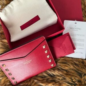 Authentic Valentino Garavani Red Studded Leather Wallet